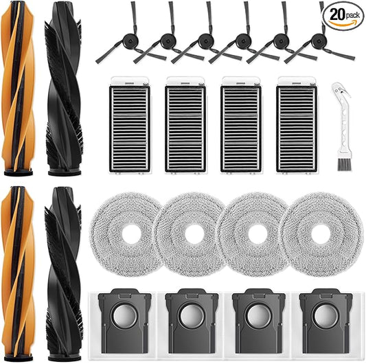 Accessories Replacement Parts for Dreame X50 Ultra/ L50 Ultra/ L40s Pro Ultra and Mova V50 Ultra Robot Vacuum Cleaner, 4 Rubber Main Brush,4 Filters,4 Dust Bags,4 Mop Pads,6 Side Brushes