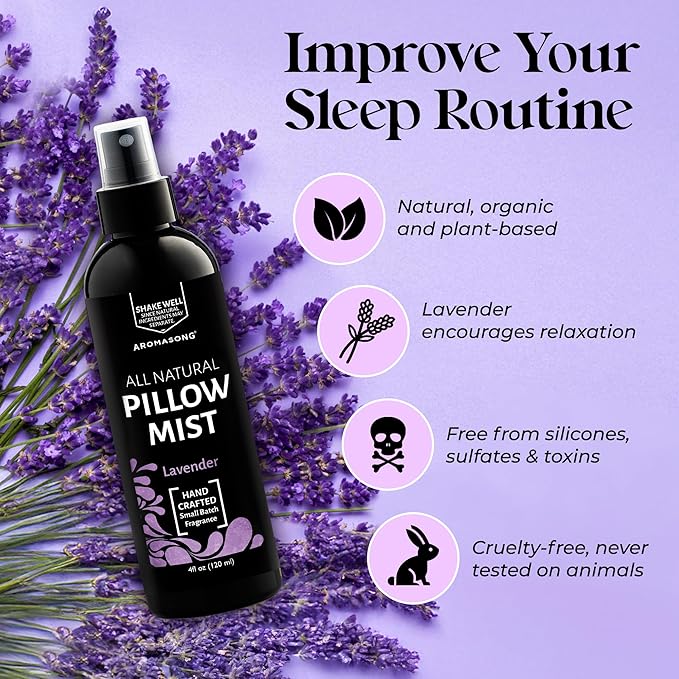 Aromasong All Natural Pillow Spray for Deep Sleep- Holiday Gift Pack of Lavender, Ocean Mist, and Eucalyptus Included - Calming Linen & Bedtime Natural Essential Oil Mist Spray for Sleeping