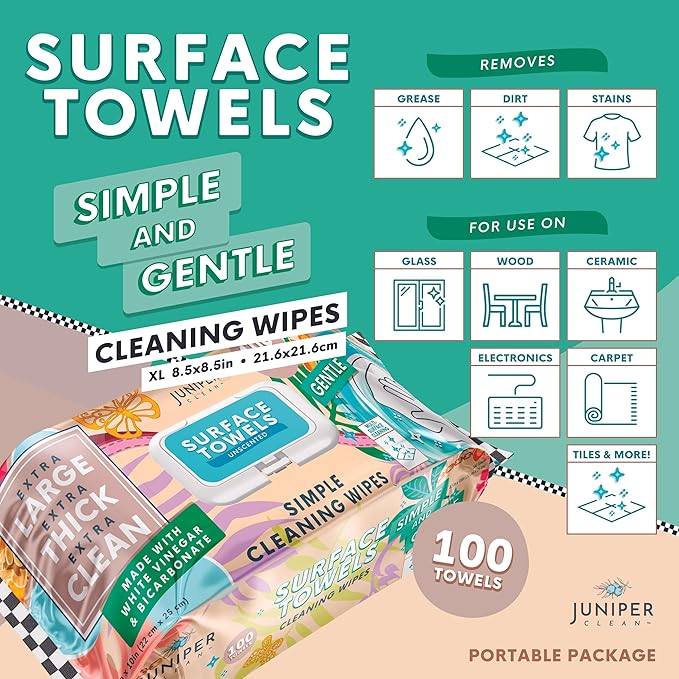 6 Packs Surface Cleaning Wipes Bleach Free, Thick & Large Dispose, All-Purpose Cleaner for Bathroom, Kitchen, Office, 600 Count Soft Flow, Biodegradable, No Scent