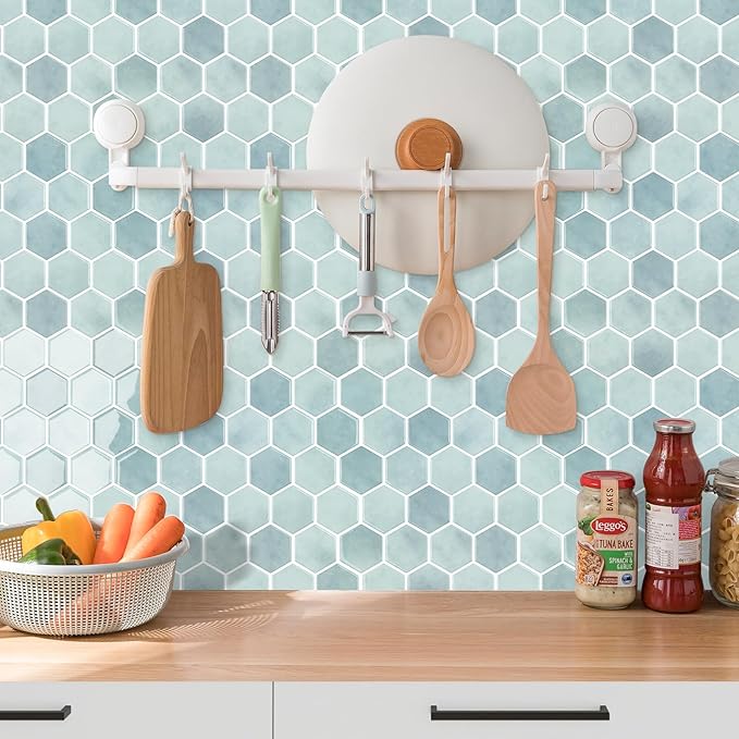 10-Sheet Hexagon Peel and Stick Backsplash for Kitchen, New Upgrade Premium Extra Thicker Design 3D Self Adhesive Wall Tiles, Large Stick on Tiles for Kitchen and Bathroom (12" x 12")
