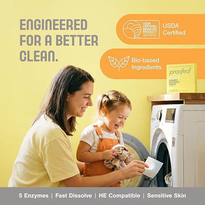 Proofed! Laundry Detergent Sheets, 32 Count, Sport Scent, The Only 100% Plastic-Free Sheet, No PVA or PVOH, Hypoallergenic, Bio-Based Ingredients, Made in USA, 1 Box