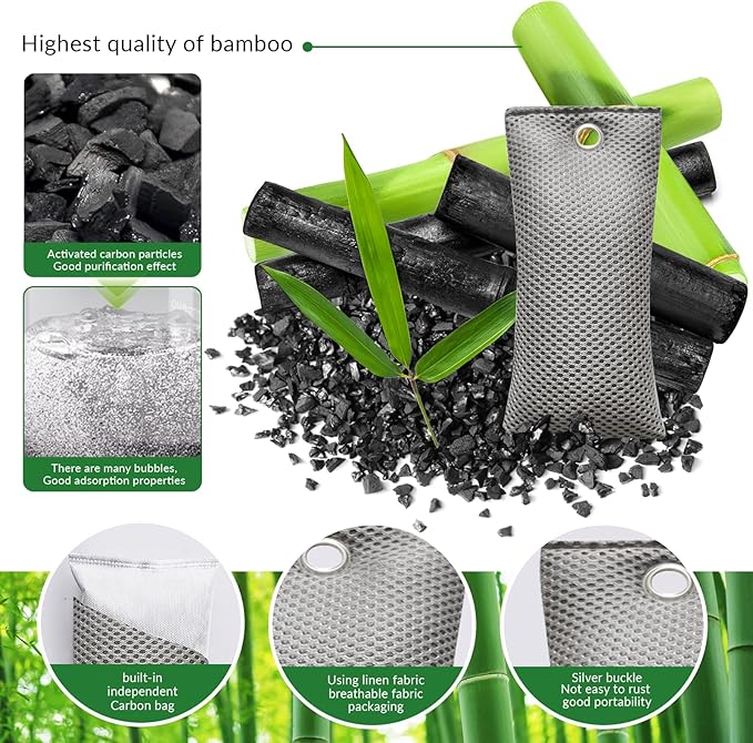 2 Bags Natural Air Purifying Bag | Bamboo Charcoal Odor Absorber for Home & Car | Closet Odor Eliminator, Small Room Deodorizer & Car Air Freshener | Charcoal Bags (75g gray, Unscented)
