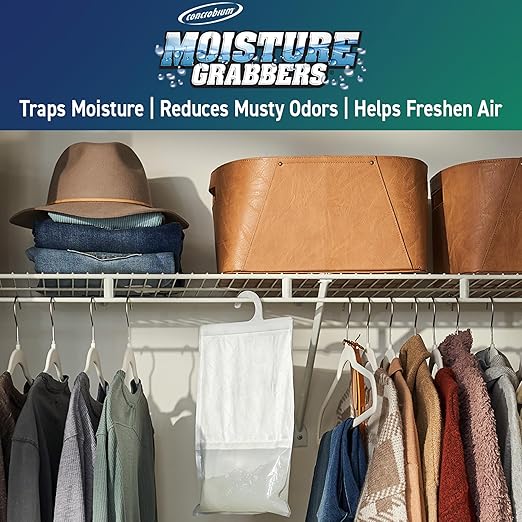 Concrobium 378488 Moisture Grabbers, 3-Pack 17.5 oz Spring Breeze Pouches, Anti-Leak Gel Technology, Covers Up to 350 cu ft.