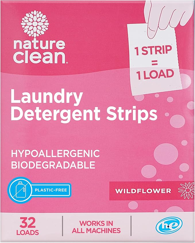 Nature Clean Non-Toxic Laundry Detergent Sheets Unscented 32 counts. Natural Fragrance Free Travel Laundry Detergent Strips & Soap Sheets Scent free for Sensitive skin & Hypoallergenic