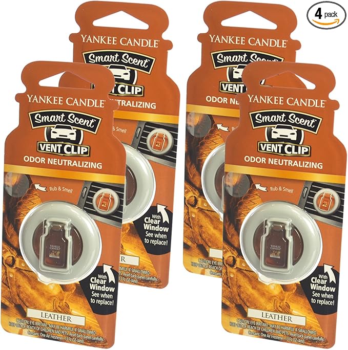 Yankee Candle Smart Scent Vent Clip Odor Neutralizing Car Air Freshener, Leather (Pack of 4)