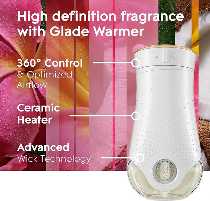 Glade PlugIns Refills Air Freshener Starter Kit, Scented and Essential Oils for Home and Bathroom, Tropical Blossoms, 3.35 Fl Oz, 1 Warmer + 5 Refills