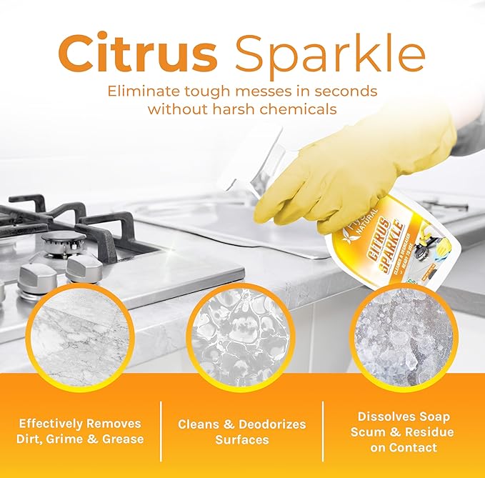 Hygea Natural Citrus Sparkle Chemical-Free Heavy Duty Degreaser & All Purpose Cleaner - Pure Citrus Extracts & Natural D-limonene - Removes Grease, Dirt & Grime (24oz Spray)