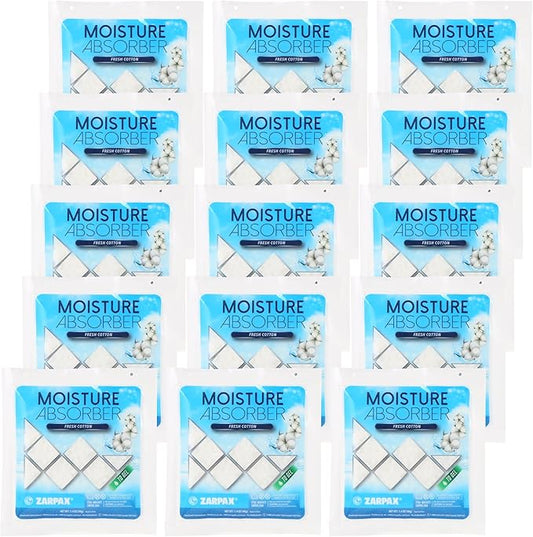 Moisture Absorber Sachets Fresh Cotton 1.4 oz/40g - Remove Excess Moisture In Air & Odor - Desiccant Dehumidifier for Closet, Drawer, Safe, Storage - Dampness & Humidity Control - Set of 15