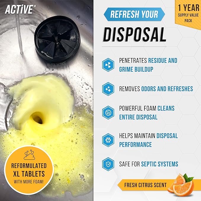 ACTIVE Washing Machine And Disposal Cleaning Tablets 48 Pack - Includes 12 Month Supply Garbage Disposer Freshener & Washing Machine Descaler Deep Cleaning Tablets - 48 Tablet Combo
