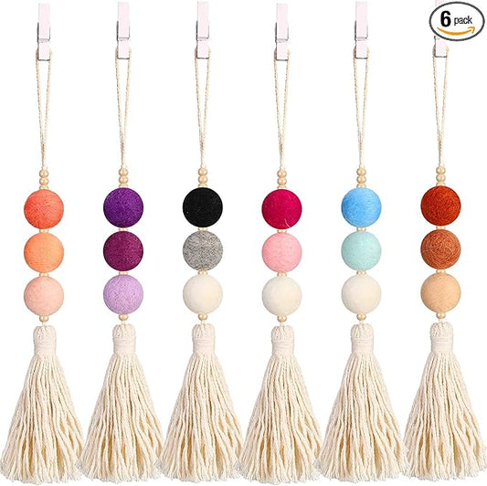 6 Pieces Felt Ball Car Diffuser Essential Oil Car Tassel Hanging Bead Aromatherapy Diffuser Colorful Charm Vent Clips Air Freshener for Decor(Bright Color)