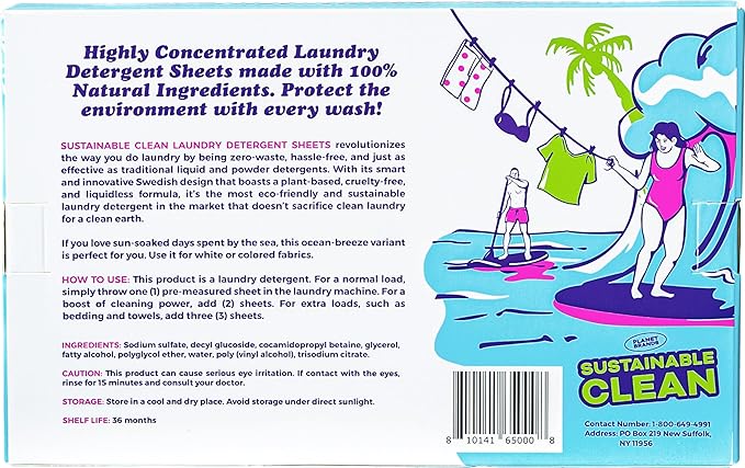 Laundry Detergent Sheets - Made in Sweden, Up to 100 loads 50 Sheets, Sustainable Clean Liquidless Technology, Dissolves Instantly, No Harsh Chemicals, Eco-Friendly. (Ocean Breeze)