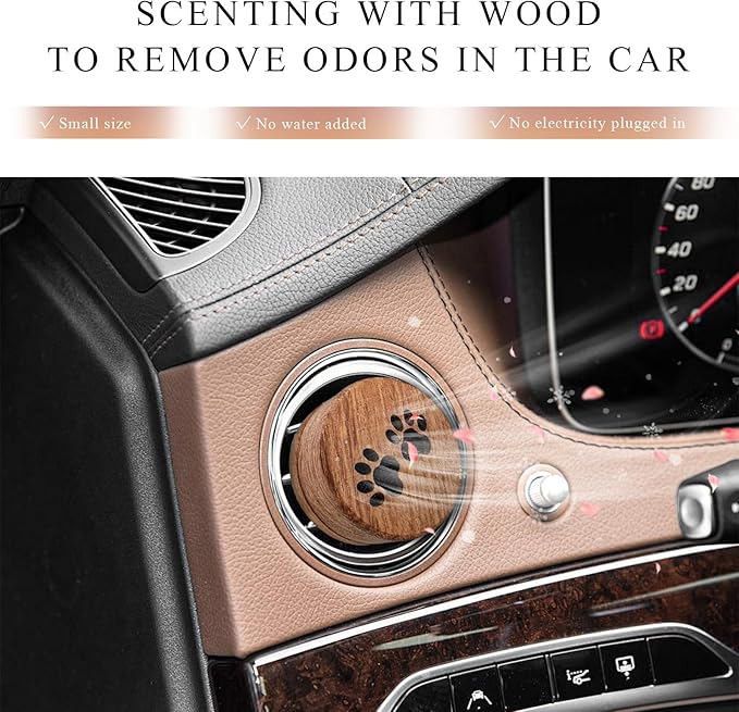 2 PCS Wood Car Essential Oil Diffuser, Wooden Aromatherapy Essential Oils Diffuser with Vent Clip, Wood Vent Clip Air Freshener for Vehicle Office Home Bedroom (Footprints)