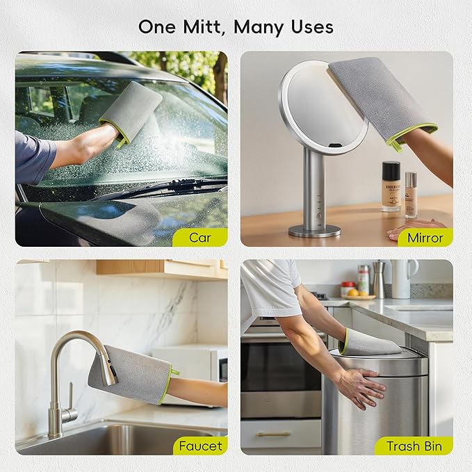 EKO Microfiber Cleaning Mitt for Stainless Steel – Lint-Free Reusable Polishing Cloth & Cleaning Glove, Machine Washable Streak-Free Cloth for Kitchen Appliances, Trash Can, Faucet, Mirror & Car