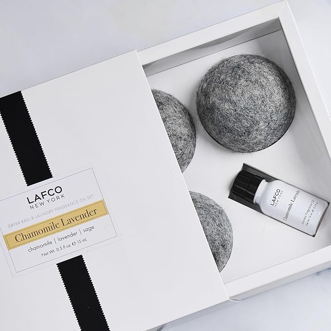LAFCO New York Dryer Ball & Laundry Fragrance Oil Set, Chamomile Lavender - Soften, Scent & Dry Fabrics in Less Time - Reduces Static & Lint