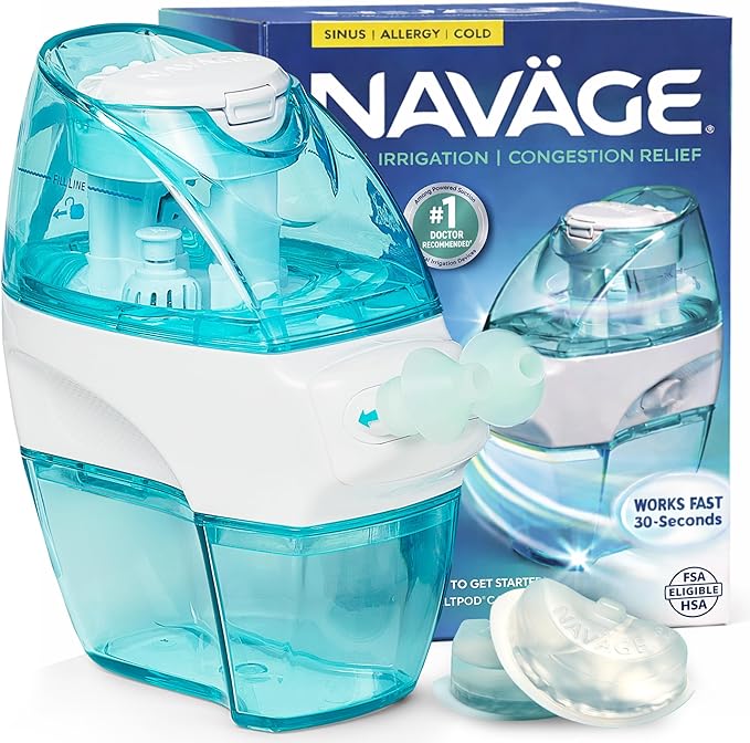 Navage® Starter Bundle – Nasal Irrigation System - Saline Nasal Rinse Kit with 1 Nose Cleaner and 30 SaltPods for Congestion Relief ($109 Value). Sinus Rinse for Clinically Proven Benefits