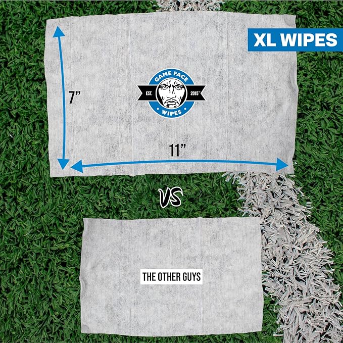 Game Face Cooling Face Wipes 25 Count XL Size Compostable Cloth Naturally Formulated and Lightly Scented Hydrating, Energizing, and Invigorating Wipes for Athletic, Sport, and On The Go Needs.