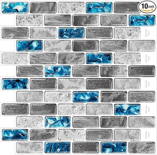 Marble Peel and Stick Backsplash for Kitchen, 10-Sheet Premium 3D Self Adhesive Tile Sticker for Kitchen Backsplash and Bathroom, Marble Look Decorative Tiles(12"x12")