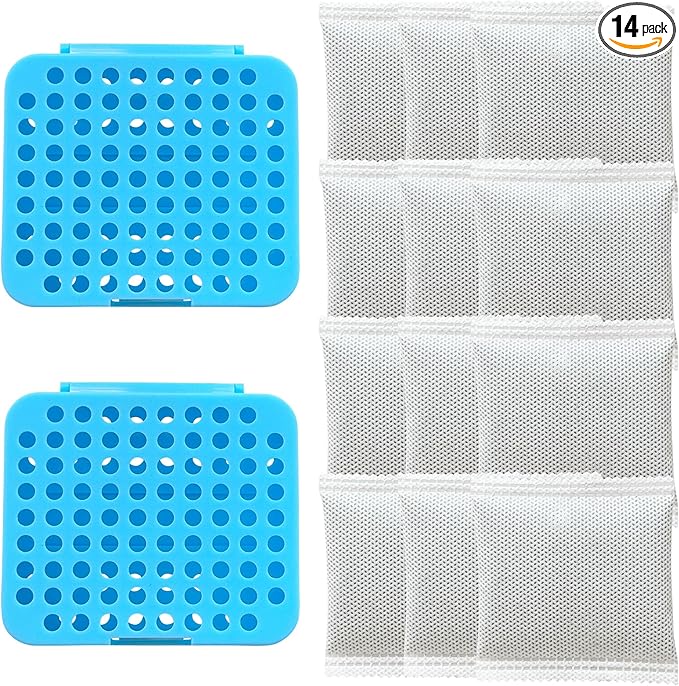 2 Pack Stick On Deodorizing Box, 12 Pack Odor Removing Refills for Trash Can, Activated Charcoal Odor Eliminator for Indoor Kitchen Trash/Diaper Pails/Wardrobe/Shoe Cabinet (Blue)