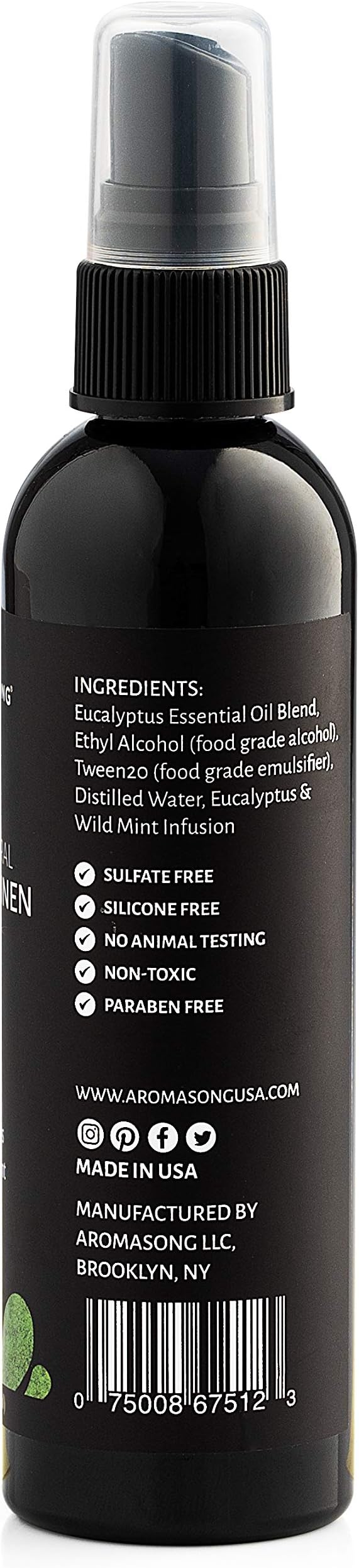 Aromasong Eucalyptus & Wild Mint Linen and Room Spray, Natural Aromatic Mist, Relax Your Body & Mind, Perfect as a Bathroom Spray Air Freshener Pillow Mist