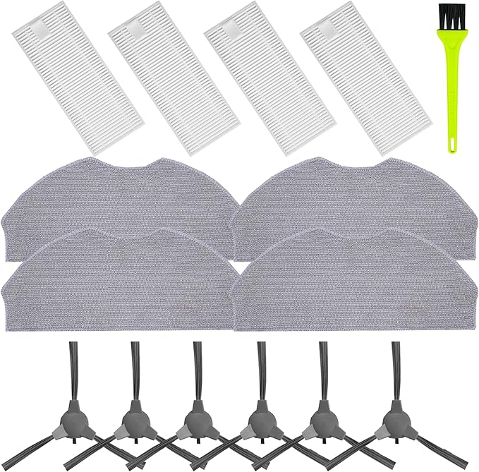 ROPVACNIC Replacement Parts for ROPVACNIC S1 Tipdiy G90 VIPSUN Z1 Betboyles V75S PrettyCare C2 Robot Vacuum Accessories 6 Side Brush 4 Filter 4 Mopping Pad