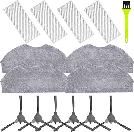 ROPVACNIC Replacement Parts for ROPVACNIC S1 Tipdiy G90 VIPSUN Z1 Betboyles V75S PrettyCare C2 Robot Vacuum Accessories 6 Side Brush 4 Filter 4 Mopping Pad