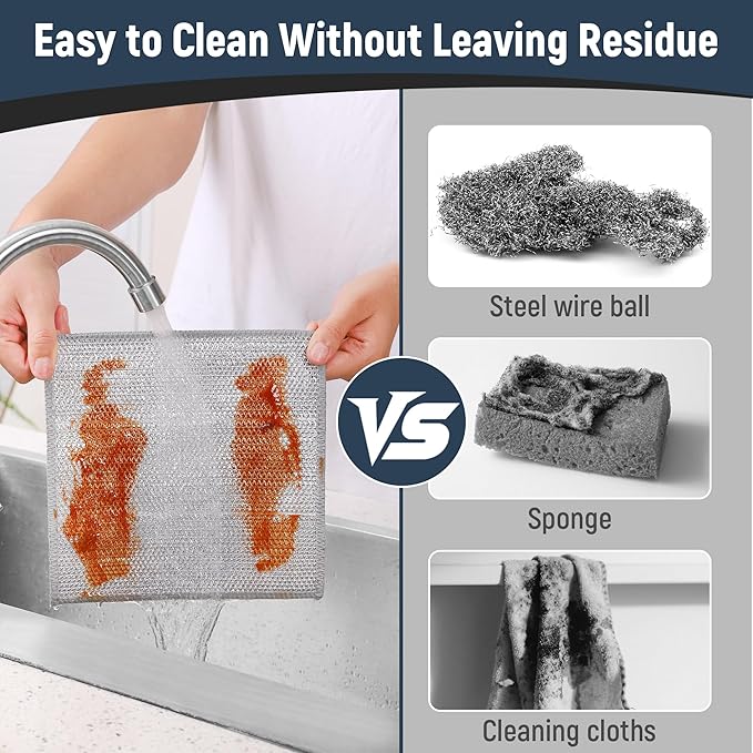 3 Layers Non Scratch Wire Dish Cleaning Supplies 36PCS - Wire Dishwashing Rag Home Essentials-Reusable Steel Wool Scrubber Washcloths,Kitchen Towels and Dishcloths Set for Pans Sinks & Cookware