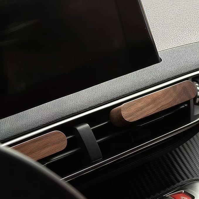 Natural Walnut Wood Vent Clip for Car (2-Pack) - Refillable Aroma Diffuser Base, Includes 10 Unscented Absorber Sticks - Elegant Air Freshener for Car, Home, Office & More