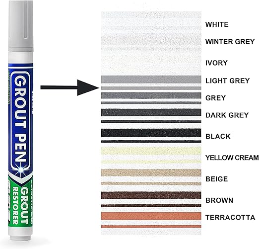 Grout Pen Tile Paint Marker: 2 Pack Light Grey with 5 Pack Replacement Tips (Narrow, 5mm) - Waterproof Grout Colorant and Sealer Pen to Renew, Repair, and Refresh Tile Grout - Cleaner Coating Stain Pe