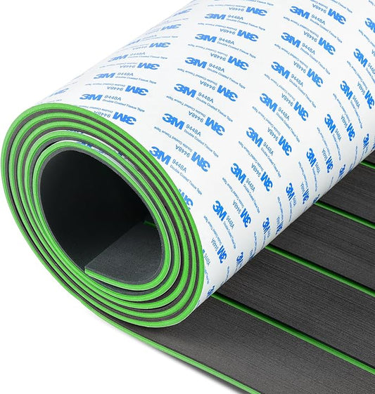 OCEANBROAD EVA Foam Boat Flooring with 3M Adhesive Backing Marine Self-Adhesive Decking 96''x45.6''/36''/28.8''/16.8'', 48''x16.8'' Faux Teak Sheet for Jon Boats Swim Platform Helm Pad RV Floor