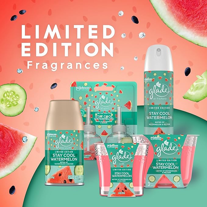 Glade PlugIn Plus Air Freshener Starter Kit, Scented Oil for Home and Bathroom, Stay Cool Watermelon, 0.67 Fl Oz, 1 Warmer + 1 Refill Clear