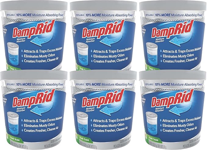 DampRid Refillable Moisture Absorber, 11 oz., 6-Pack - Fresh Scent Moisture Absorbers, 10% More Absorbing Power*, Eliminates Musty Odors for Fresher, Cleaner Air