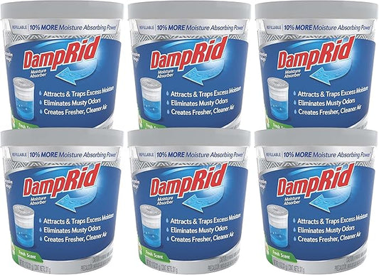 DampRid Refillable Moisture Absorber, 11 oz., 6-Pack - Fresh Scent Moisture Absorbers, 10% More Absorbing Power*, Eliminates Musty Odors for Fresher, Cleaner Air