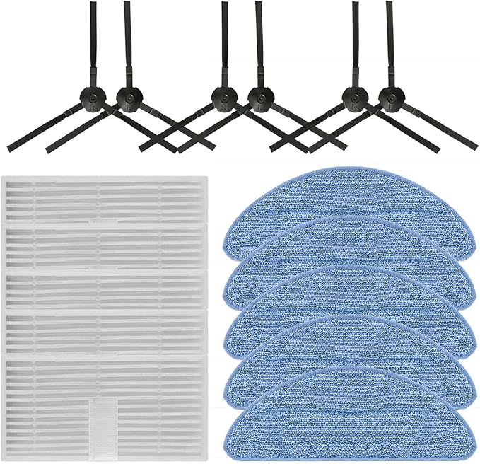16 Pack Replacement Accessories Kit Compatible With ILIFE V9 V9 Pro A12 PRO Robot Vacuum,6 Side Brushes,5 Mop Pads,5 Hepa Filters