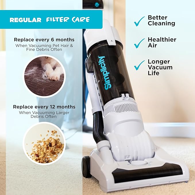 Simplicity Vacuums Certified HEPA Replacement Filter Set, Fits SVPET Bagless Upright Vacuum Cleaner, 3-Piece Set with HEPA Media, Electrostatic, and Foam Filters for Pet Hair, Dust, and Dirt, SFSVPET