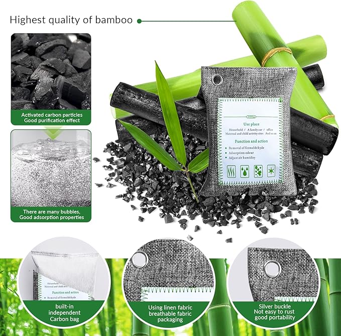 2 Bags Natural Air Purifying Bag | Bamboo Charcoal Odor Absorber for Home & Car | Closet Odor Eliminator, Small Room Deodorizer & Car Air Freshener | Charcoal Bags (200g gray2, Unscented)