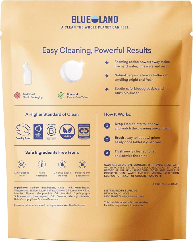 BLUELAND Toilet Bowl Cleaner Tablets, Starter Set, 14 Count with Tin, Peppermint Eucalyptus, Plastic-Free, No Harsh Chemicals, Plant-Based