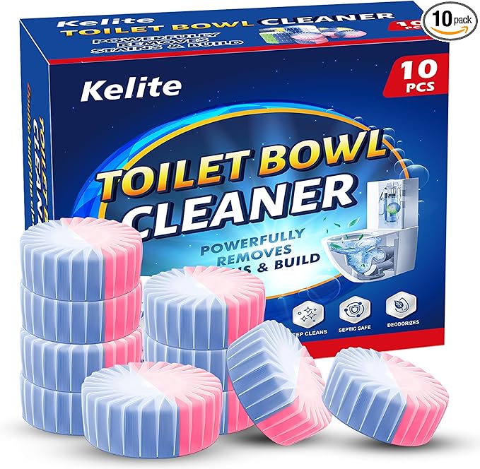 Automatic Toilet Bowl Cleaner Tablets, 10 Pack Long-Lasting Toilet Tank Cleaner for Bathroom, Blue Water Freshener, Prevents Stains & Odor, Safe for All Toilets - 10 Pack (Pink+Blue)