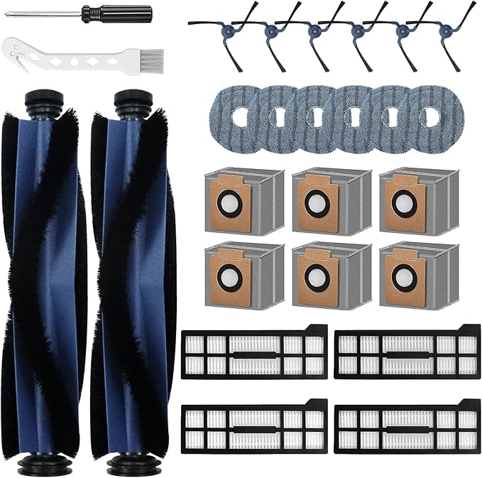 26 Pack Replacement Parts Kit for Eufy X10 Pro Omni Robot Vacuum Accessories, 2 Main Roller Brush 4 Filters 6 Dust Bags 6 Side Brushes 6 Mop Pads 1 Screwdriver 1 Clean Tool