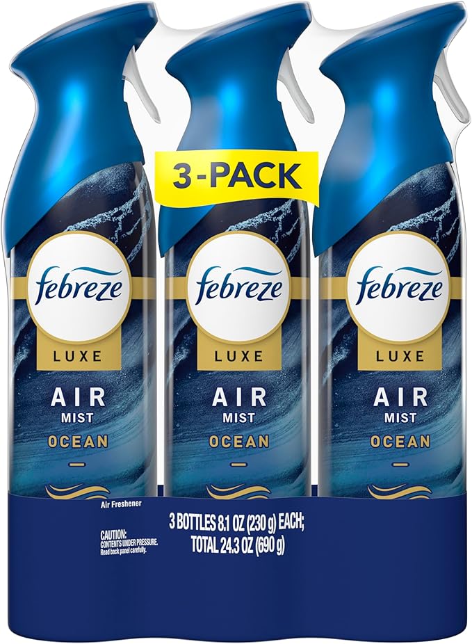 Febreze Air Mist, Luxe Air Freshener Spray, Odor Fighting Room Spray, Deodorizer for Home Bathroom Kitchen Office Apartment Dorm Room Classroom, Ocean Scent, 8.1oz (Pack of 3)