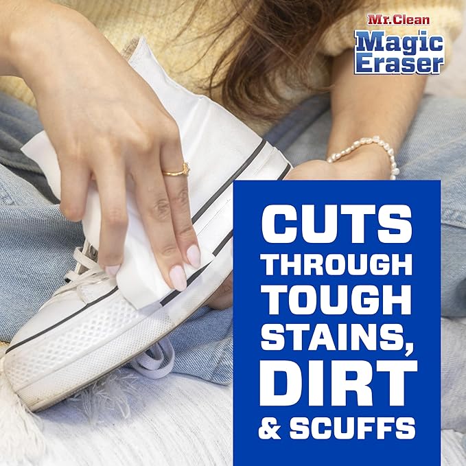 Mr. Clean Magic Eraser Sponge, All Purpose Cleaner, Cleaning Scrubber, Wall Cleaner, Sneaker Cleaner, Kitchen, Bathroom, Shower Cleaning Supplies, Melamine Sponge, Cleaning Pads, Extra Durable, 10ct