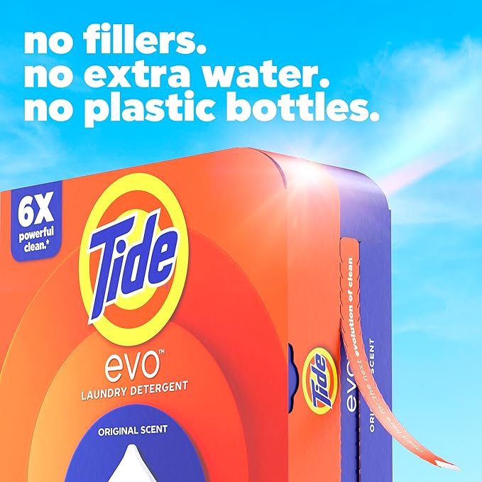 Tide evo Original Scent Laundry Detergent Fiber Tiles Works on 100% of Common Stains Safe for All Machines and Water Conditions Concentrated HE Compatible Clean and Instant Dissolve, 42 Count