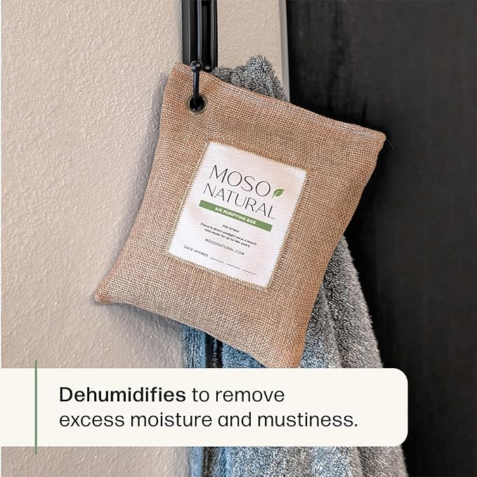 Moso Natural Air Purifying Bag 200g (4 Pack). A Scent Free Odor Eliminator for Cars, Closets, Bathrooms, Pet Areas. Premium Moso Bamboo Charcoal Odor Absorber. Two Year Lifespan! (Natural Beige)