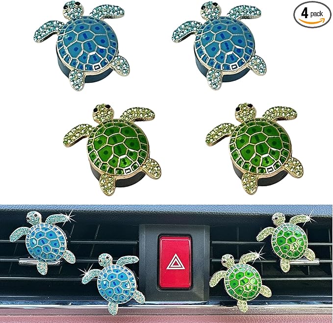 4pcs Cute Sea Turtles Car Air Vent Diffuser – Clip-On Fragrance Air Freshener for Cars with Replaceable Refills, Adorable Animal Car Vent Clip for SUV & Truck (Blue Green, Ocean)