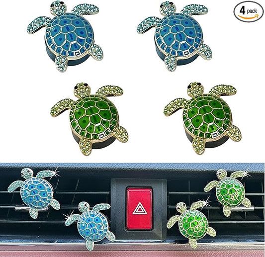 4pcs Cute Sea Turtles Car Air Vent Diffuser – Clip-On Fragrance Air Freshener for Cars with Replaceable Refills, Adorable Animal Car Vent Clip for SUV & Truck (Blue Green, Ocean)