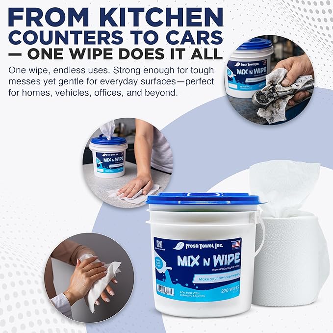 Fresh Towel Mix-N-Wipe Dry Wipes Refill, 1-Pack (220 Sheets) – Make Your Own Wet Wipes – 6" x 9" Sheets – Bulk Paper Towels