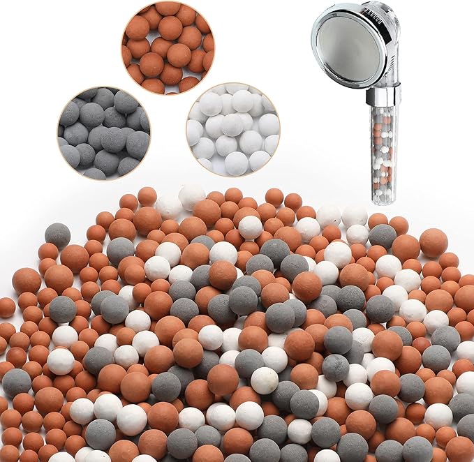 Patelai Replacement Anion Mineral Shower Head Bead Refills Purifying Water Mineral Bead Filtration Stone Ball for Filtered Shower Head, Diameter 7-8 mm(210.0 Grams,Orange, Gray, White)