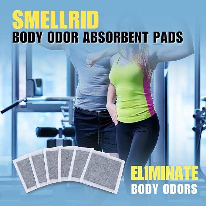 SMELLRID Activated Charcoal Odor Absorbent Pads – 12 Unscented Adhesive (4"x4") Charcoal Pads for Body Odor, Shoes, Underwear & On-the-Go Eliminator