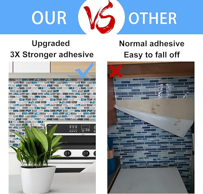 Marble Peel and Stick Backsplash for Kitchen, 10-Sheet Premium 3D Self Adhesive Tile Sticker for Kitchen Backsplash and Bathroom, Marble Look Decorative Tiles(12"x12")