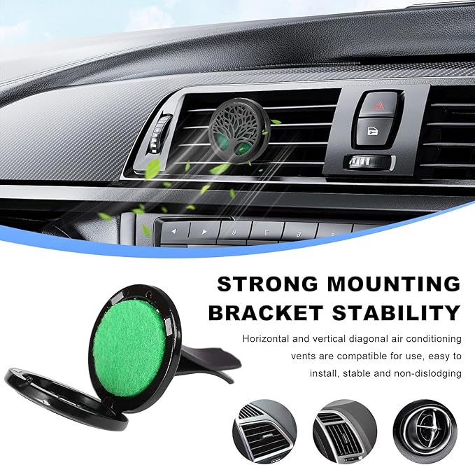 2PCS 30mm Car Diffuser Vent Clips, Tree of Life Aromatherapy Essential Oil Diffuser Locket with 12 Felt Pads, Stainless Steel Car Diffuser Locket Air Freshener (Style 4)