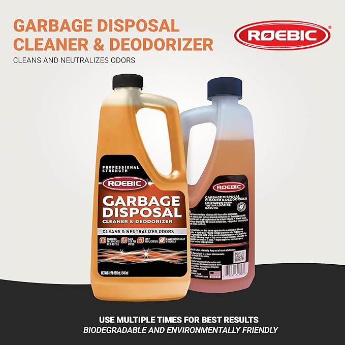 Roebic K-27 Garbage Disposal Cleaner, Liquid Sink and Sewer Drain Deodorizer with Bacteria Enzymes, Kitchen Odor Eliminator, 32 fl oz